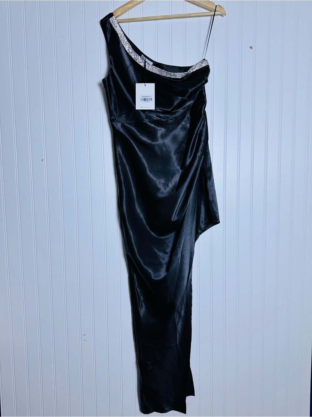 Hello Molly Black One-Shoulder Asymmetric SLEEKEST GIRL MIDI DRESS BLACK L - Picture 14 of 15
